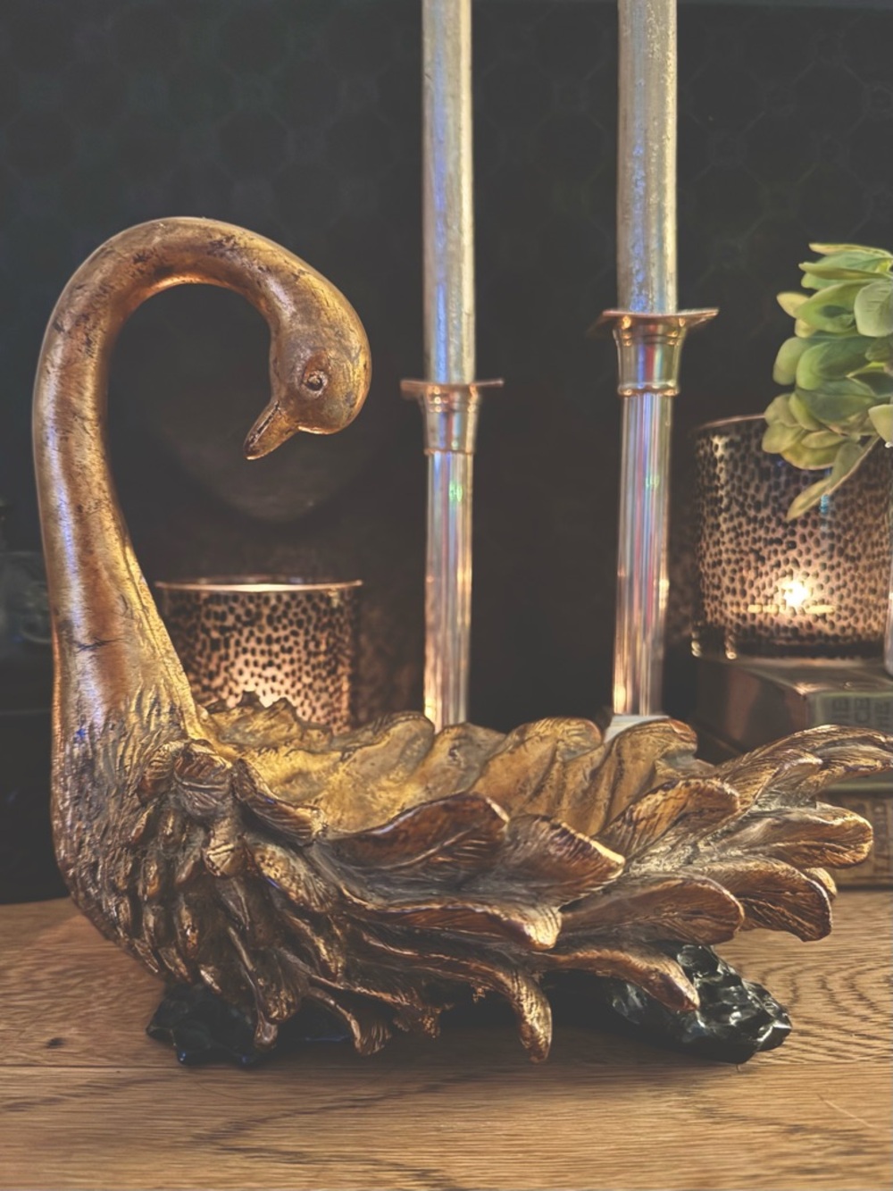 Vintage Gold Swan Planter Cachepot Trinket Dish Hollywood Regency